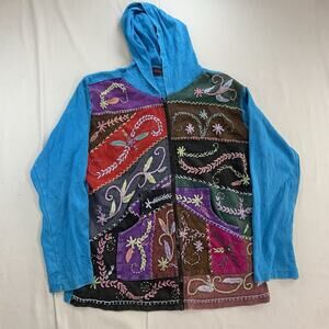 Rising Tide Womens Boho Colorful Patchwork Full Zip Hoodie Jacket Size XL